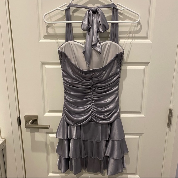 Sequin Hearts Halter Dress Prom Grey Size S - Picture 2 of 6